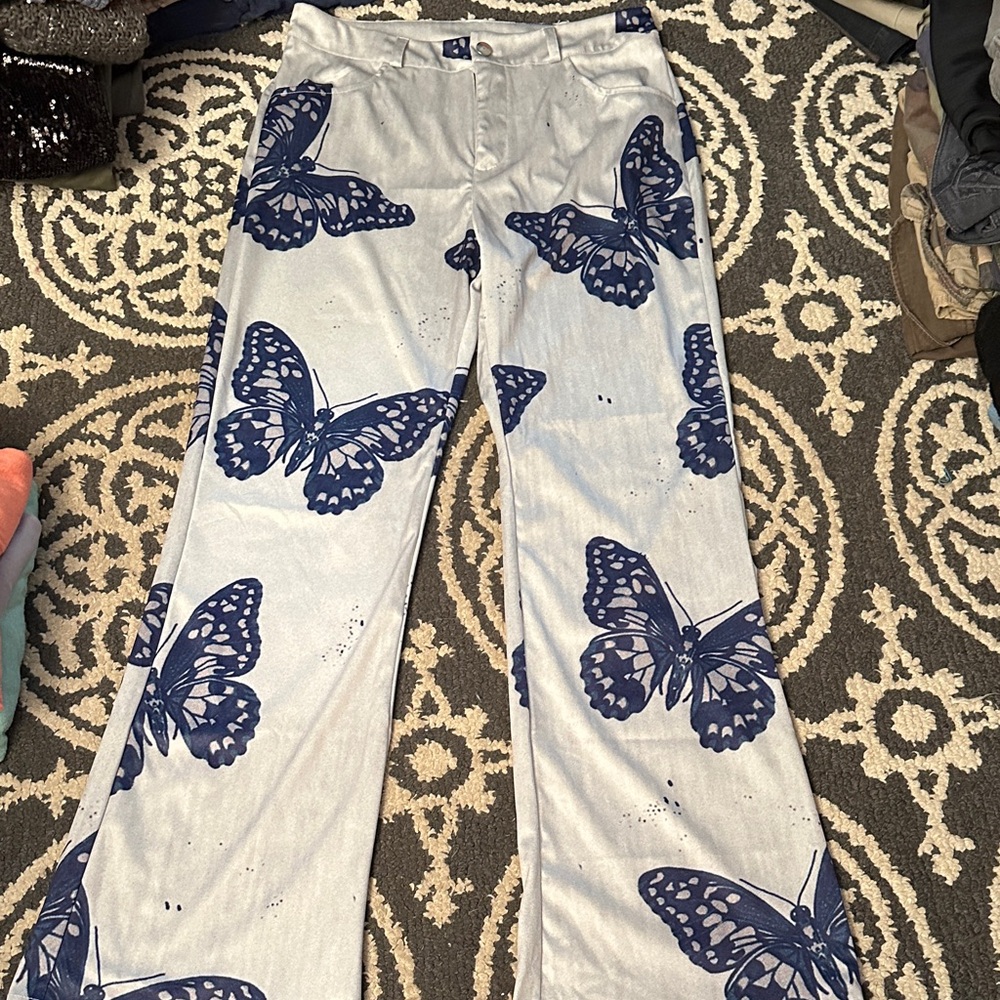 Butterfly Print Wide-Leg Pants